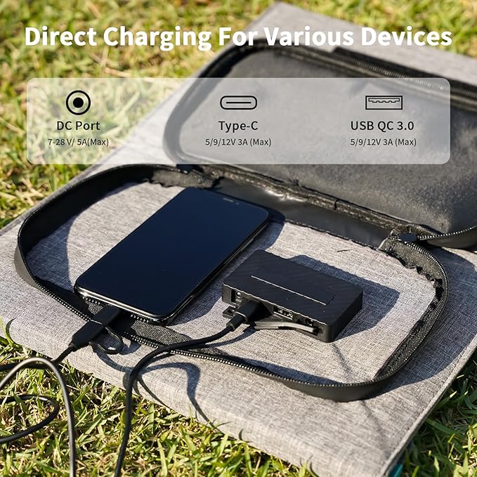 80W Foldable Solar Panel, Portable Solar Charger with 4 Ports (DC/USB-C/2xUSB-A) & 7-in-1 Connector, Waterproof & 23% High Efficiency for Camping RV, Compatible with Power Stations Phones