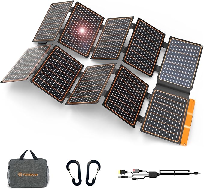FlexSolar 100W Portable Solar Panel - 24% High Efficiency, IP67 Waterproof, QC3.0 USB-A/USB-C/DC Output for Small Power Station, Camping, RV & Emergency