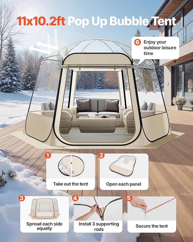 VEVOR Pop up Sports Tent, 8 Sizes Optional Clear Bubble Tent for 1-6 Person, Waterproof Outdoor Pod with Floor Mat & Top Cover, Garden Igloo Dome Tents Camping Shelter for Sports Watching