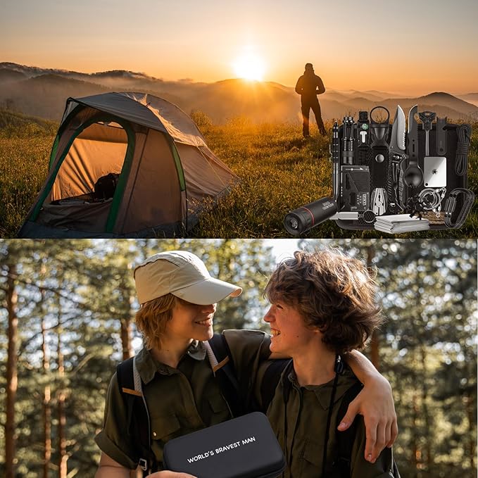 Survival Kit 34 in 1 Emergency Tactical Survival Gear Camping Tool Accessories Equipment Gifts for Men Christmas Stocking Stuffers Valentines Birthday Fathers Day for Dad Husband
