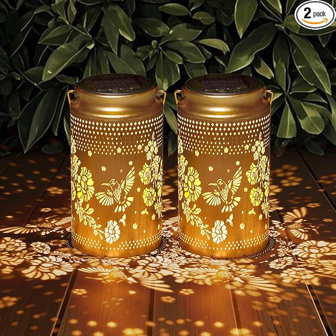 2 Pack Hummingbird Solar Lanterns Outdoor Waterproof, Metal Hanging Lights Decorations for Garden Yard Lawn Patio, Hummingbird Gifts for Women Mom Grandma Sister for Mother'Day Christmas