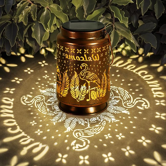 Nacome Flamingo Solar Lantern for Garden Decor: Waterproof Hanging Metal Decoration with LED Lights for Yard Lawn Porch Patio Landscape Pathway – Birthday Gifts for Mom Grandma Women