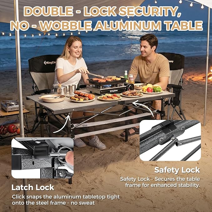 KingCamp Folding Camping Table, Aluminum Roll-Up Camp Table, Large Foldable Table for 6-8 Person, Outdoor Portable Tables with Carry Bag, 180 LBS Heavy Duty Load (Silver+Mesh：53.5" × 27.5")