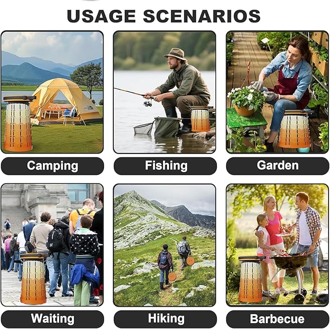 Ultra-Lightweight Collapsible Stool - Portable Folding Seat for Camping, Hiking, Travel & Outdoor Activities (Gradient Orange)