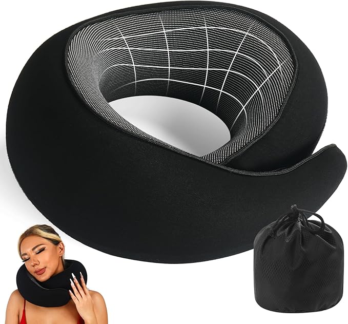 Travel Pillow uses Memory Foam to Support Neck Comfort, car Travel, Compact,Airplane Sleep Pillow Black