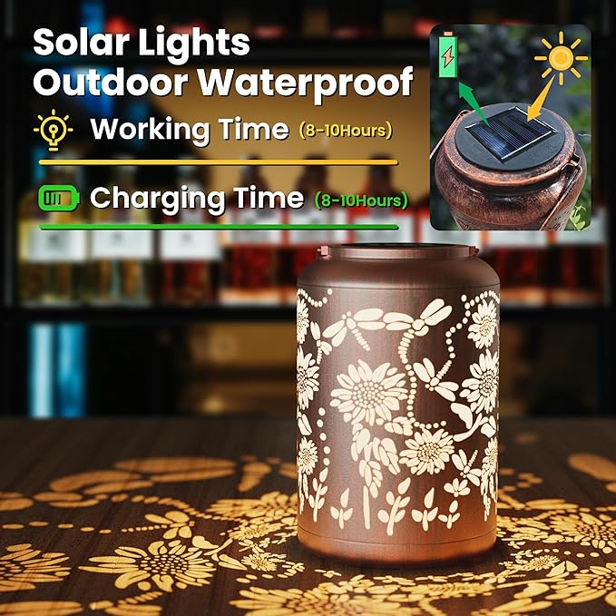 Solar Lanterns Outdoor Hangi8ng Lantern Birthday Gifts for Women Waterproof Decorative Dragonfly & Sunflower Solar Lights for Garden Patio Yard Pathway Warm LED Glow Auto On/Off, Energy-Saving Design
