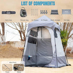 Camping Shower Tent Deluxe Changing Room Easy Set Up Privacy Shelter,Large Toilet Tent with Floor Drain Design for Beach, Camping,Hiking with Stakes and Ropes for Stability