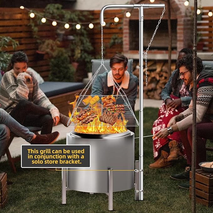 Stainless Steel Campfire Grill - Adjustable Height,360° Rotatable & Foldable Camp Fire Cooking Equipment,Heavy Duty Portable Outdoor Open Flame Grilling Rack for Camping