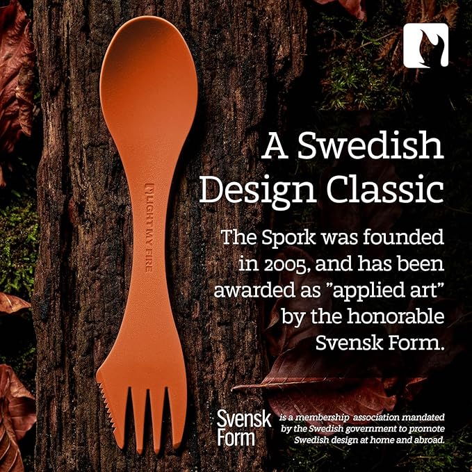 Light My Fire Spork Original 2-pack 3-in-1 Camping Spoon Fork Knife Combo Reusable Travel & Camping Utensils Lunch Spork Outdoor Backpacking Hiking Picnic Utensil BPA Free, Orange/Black