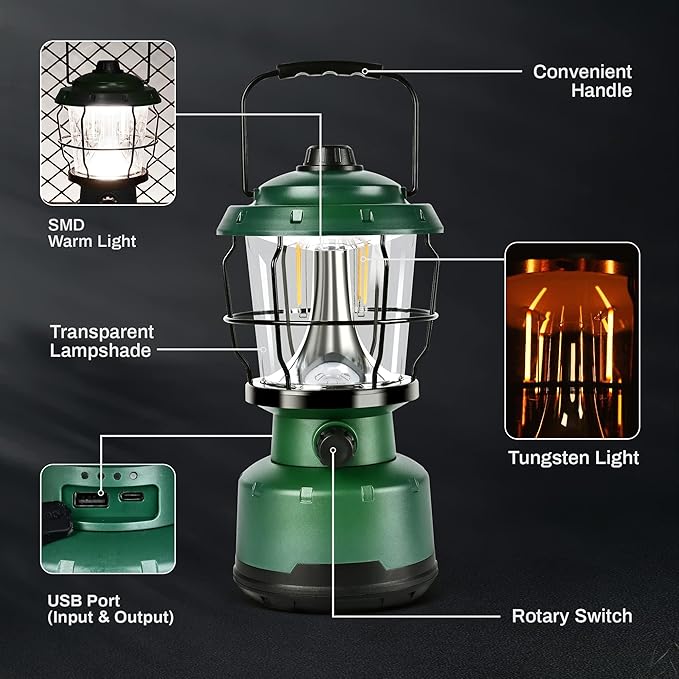 LED Camping Lantern, Water Resistant Emergency Light for Power Outage, Hurricane, Hiking