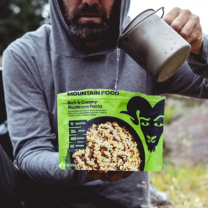 BIGHORN Mountain Food Vegetarian Creamy Mushroom Pasta - premium freeze dried meals for backpacking food - vegetarian backpacking meals - ideal camping meal just add water - great taste - 2 servings