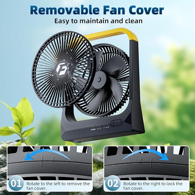 Battery Powered Rechargeable Portable Fan: 20800mAh Battery Operated Camping Fan [80H Long Lasting] 3350RPM USB Desk Personal Fan with 4 Speed 3 Timer for Travel/Outdoor/Bedroom/Office/Beach/Fishing