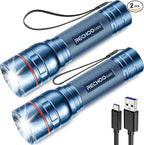 RECHOO Rechargeable Flashlights High Lumens, Super Bright Flash Light 2 Pack, Small Zoomable LED Flashlight with 3 Lighting Modes, Portable Tactical Flashlight for Camping Essentials (Blue)
