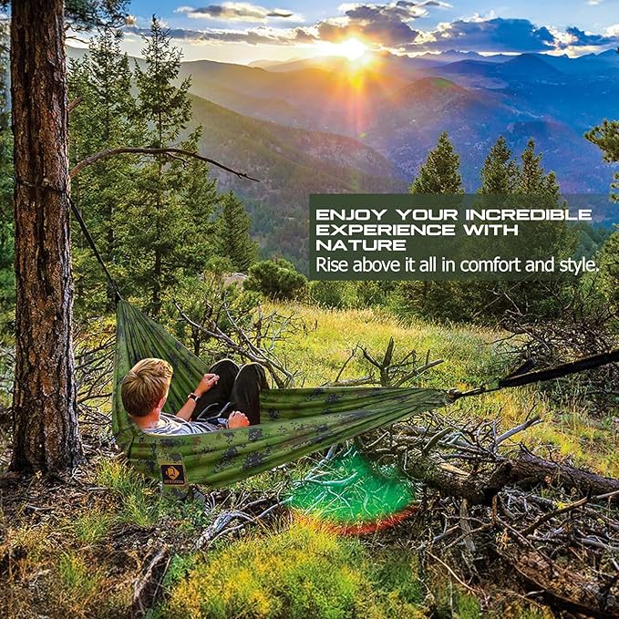 Camping Hammock, Portable Hammocks with Mosquito Net,Lightweight Nylon Parachute Hammock with 10ft Tree Straps,Camping Gear Must Haves for Travel,Hiking,Backpacking,Beach,Patio-Plaid Camouflage
