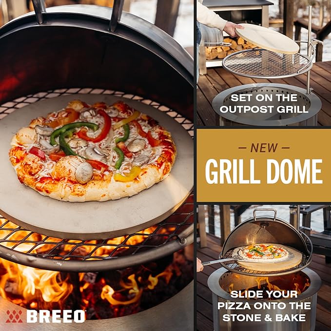Breeo Grill Dome and Outpost Grill Bundle – Hinged Stainless Steel Dome w/Built-in Thermometer, Griddle Accessories Kit, Outdoor Set for Live-Fire Cooking – Fits X/24, X/30 Series