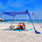 SUN NINJA Beach Tent Sun Shelter UPF50+ - Easy Pop Up Beach Canopy - Outdoor Shade for Camping Trips, Fishing, Backyard Fun Picnics - Sand Shovel, Ground Pegs & Stability Poles