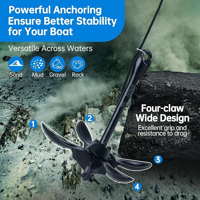 Alpinista Kayak Anchor, 3.5 lb Paddle Board Anchor Kit with 40 ft Marine Rope for Kayak, Canoes, SUP, Fishing, and Paddleboard Accessories