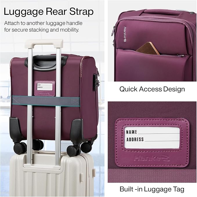 Hanke 16 Inch Underseat Carry On Luggage with Spinner Wheels Airline Approved, Small Rolling Suitcase Softside Underseater Lightweight TSA Travel Roller Suitcase Carry-On Bag(Purple)