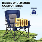 HIGH POINT SPORTS Oversized Camping Chairs for Adults, High Back Heavy Duty Lawn Folding Chair Support 500LBS, Padded Portable Outdoor Chair with Cup Holder, Blue