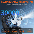 PANERGY Portable Misting Fan for Outdoors-30000mAh Rechargeable Battery, 4-Speed Fan,4 Spray Modes,RGB Light,2L Water Tank Built-in,90°Auto Oscillation&Tilt,Remote Control for Home/Camping/Beach/Patio