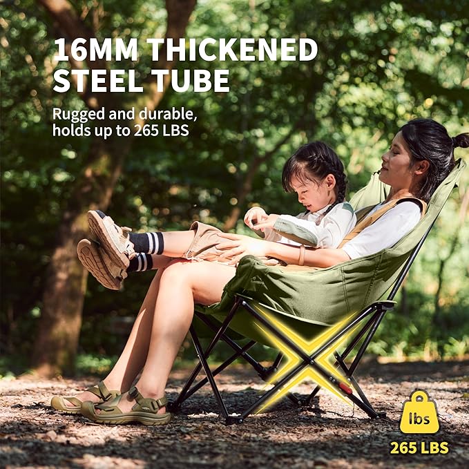 Naturehike Seastar Padded Camping Chair, Oversized 2-Position Adjustable Folding Chair, Portable Camp Chair with Side Pocket & Carry Bag