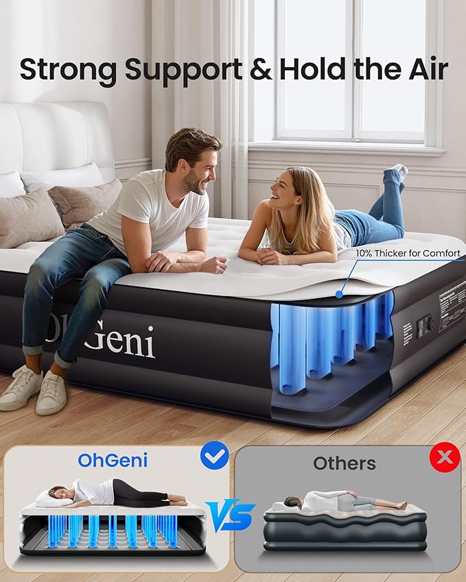 OhGeni Twin XL Air Mattress with Built in Pump for Guest, 18'' Colchon Inflables Blow Up Air Bed with Carrying Bag for Camping, Raised Elevated Double Airbed, Foldable & Portable Air Mattress, Black