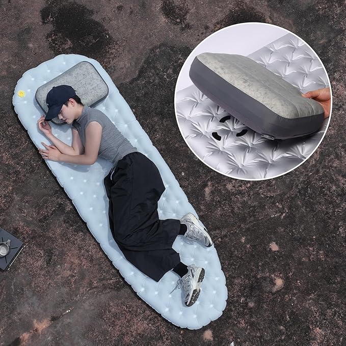 Inflatable Camping Pillow Ultralight Down Fill Inflatable Pillow for Neck Lumbar Support Compressible Compact Travel Pillow for Camping, Hiking, Backpacking, Office L