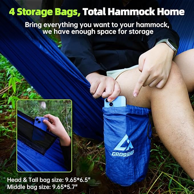 Camping Hammock with Mosquito Net, 2 Person Hammock Bug Net, Portable, Parachute Nylon for Outdoor, Camping, Hiking, Backpacking, Backyard, Beach, Travel (Hold Up to 500lbs)(Blue)