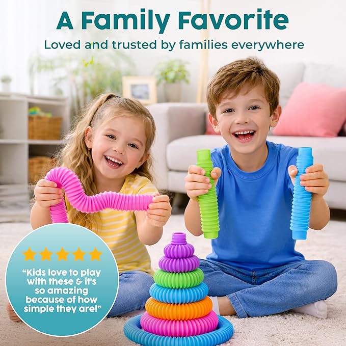 BUNMO Pop Tubes - Sensory Toys - Fidget Toys - Imaginative Play & Stimulating Creative Learning - Hours of Fun for Kids - Tons of Ways to Play - Non-Mouthable Toy 3+ - 30 Pack Large