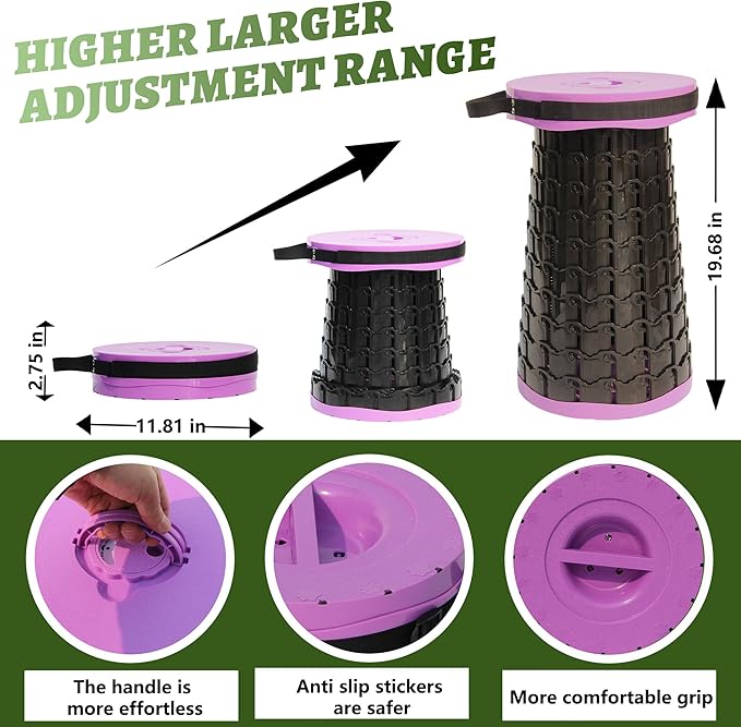 ALEVMOOM 2025 Upgraded XXL Collapsible Stool with Cushion 19.7",1000lbs Max Weight,Wider & Taller Pop Up Seat, Heavy Duty Portable Retractable Folding Chair or Travel Foot Rest for Camping & Outdoors