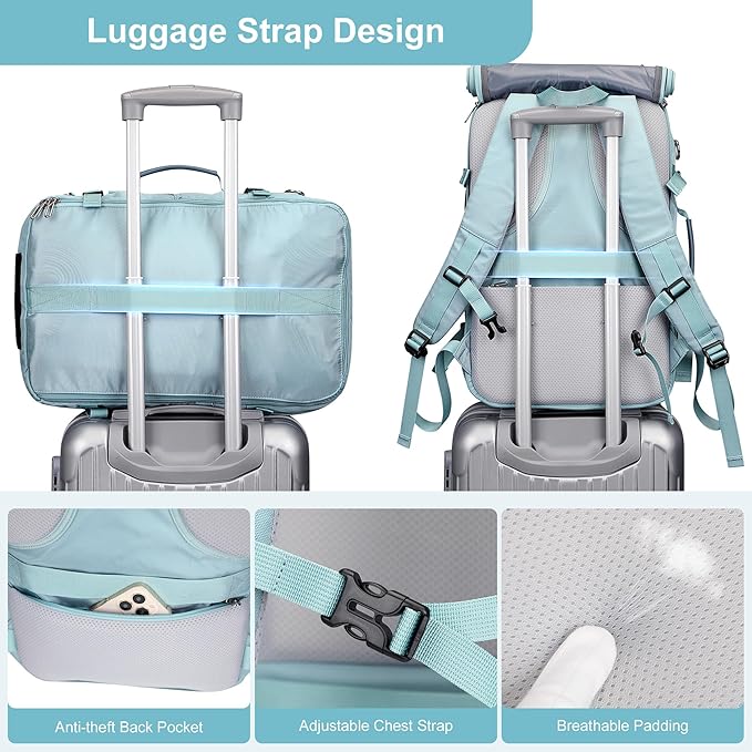 PIJUSHI Travel Backpack for Women Carry on Luggage Backpack Flight Approved Convertible Duffle Bag Fit 16 Inch Laptop(PE037 Blue)