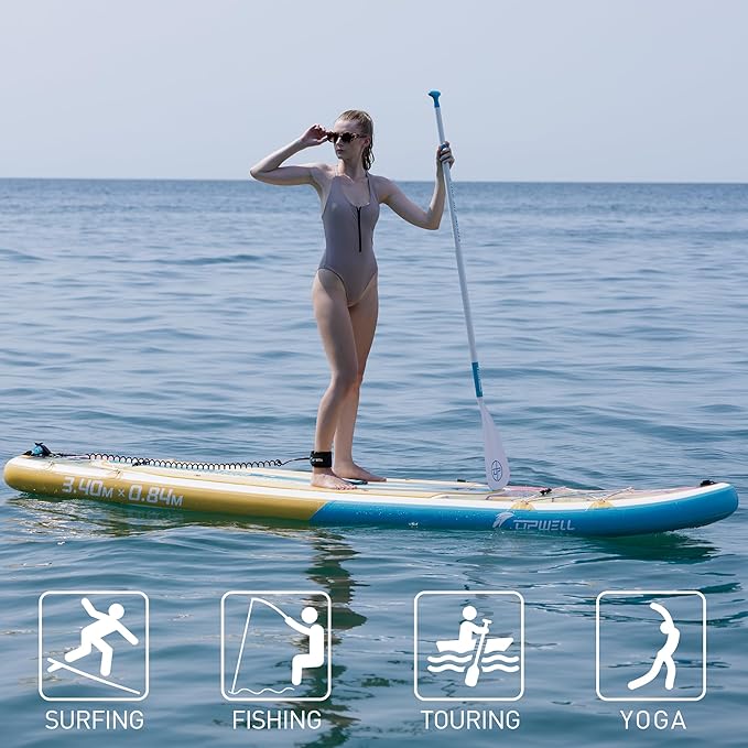 UPWELL 11’6”/11'2”/11'/10'8”/10'6”/10'2” Inflatable Stand Up Paddle Board with sup Accessories Including Backpack, Repairing Kits, Non-Slip Deck, Leash, 3 Fins, Paddle and Hand Pump