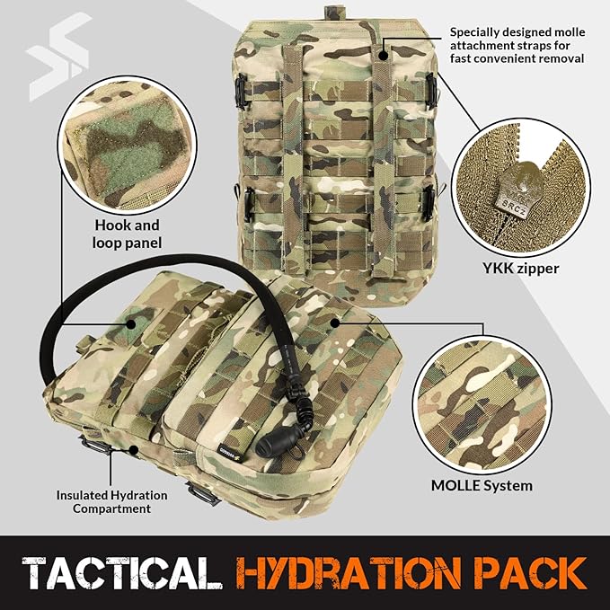 Tactical Molle Hydration Pack 3L Hydration Carrier Pack Water Reservoir Bag for Molle Vest Backpack