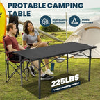 WILDROOTS Folding Camping Black Table with Carry Bag, Roll Up 4-6 People Portable Camp Square Tables for Picnic, Cooking, Beach, Travel, BBQ (XL
