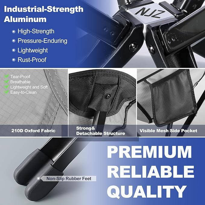 Lightweight Camping Chairs - Set up in 15s, Collapses to 13 Inches -Portable Chair with Carry Bag, Compact Folding Chair for Travel, Picnics, Lawn, Beach, Support 200 LBS - Sliver