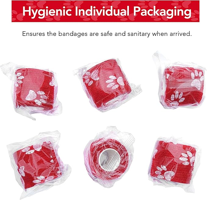 RISEN Cohesive Bandage 2” x 5 Yards, 6 Rolls, Self Adherent Wrap Medical Tape, Adhesive Flexible Breathable First Aid Gauze Ideal for Stretch Athletic