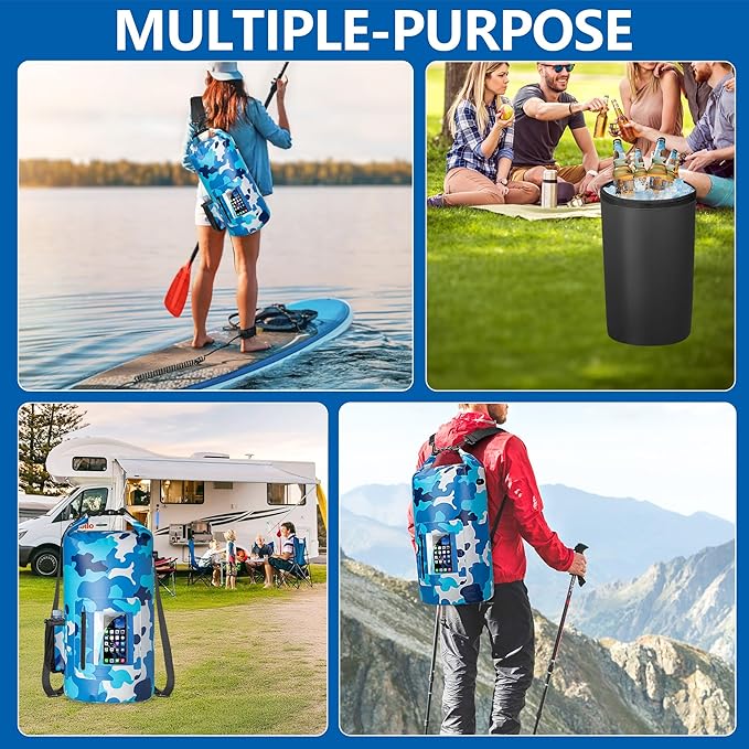 30L Waterproof Dry Bag with 20L Detachable Cooler, Dry Bag Cooler Backpack with Phone Pocket and Bottle Pouch, Suitable for Kayaking, Boating, Camping and Water Activities