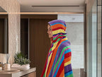 COTTON CRAFT Hooded Beach Towel – Oversized 35 x 70 Towel with Hood for Adults - Summer of Siam - 100% Cotton Velour Dobby Terry Towel - Soft Absorbent Quick Dry - Pool Bath Wrap – Multicolor Stripe