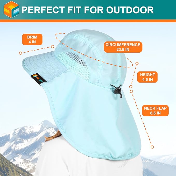 SUN CUBE Wide Brim Sun Hat with Neck Flap, UPF50+ Hiking Safari Fishing Hat for Men Women, Sun Protection Beach Hat