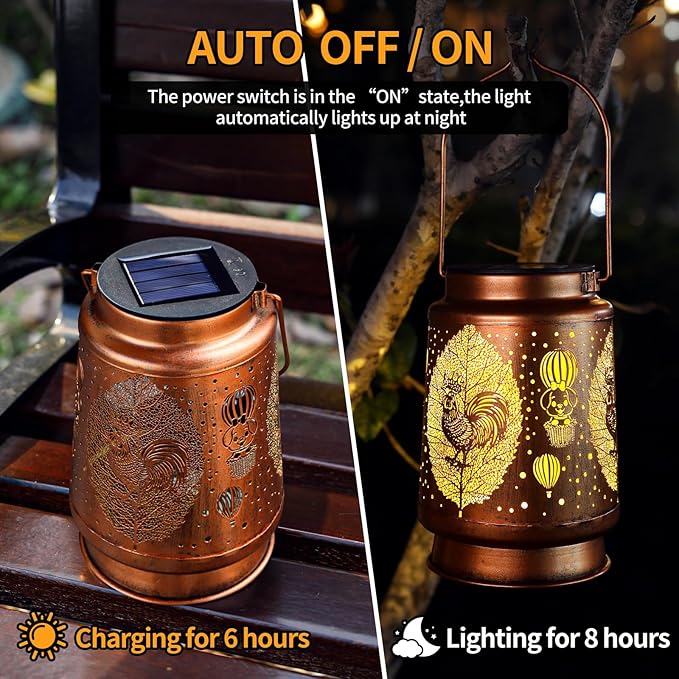Solar Lanterns Outdoor Waterproof Rooster Garden Decorations Gifts for Women Gifts for Mom Grandma Birthday Gifts Hanging Solar Lanterns Outdoor for Garden Decoration, Patio, Lawn, Pathway