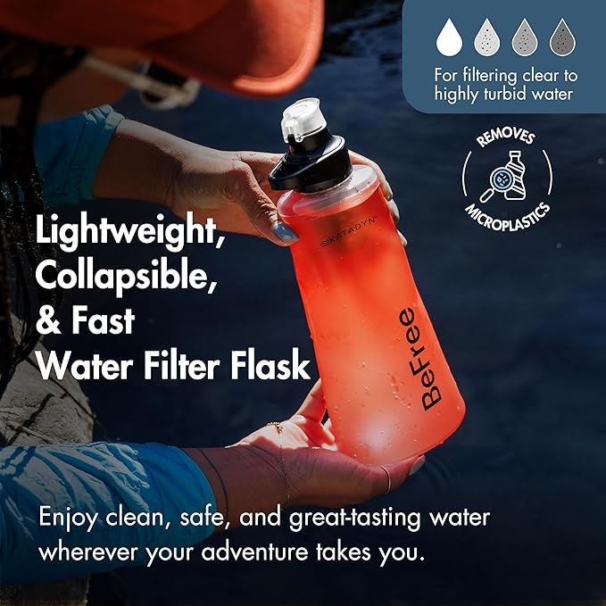 Katadyn BeFree 1.0L Ultralight Collapsible Water Filter Bottle for Hiking, Camping, Backpacking