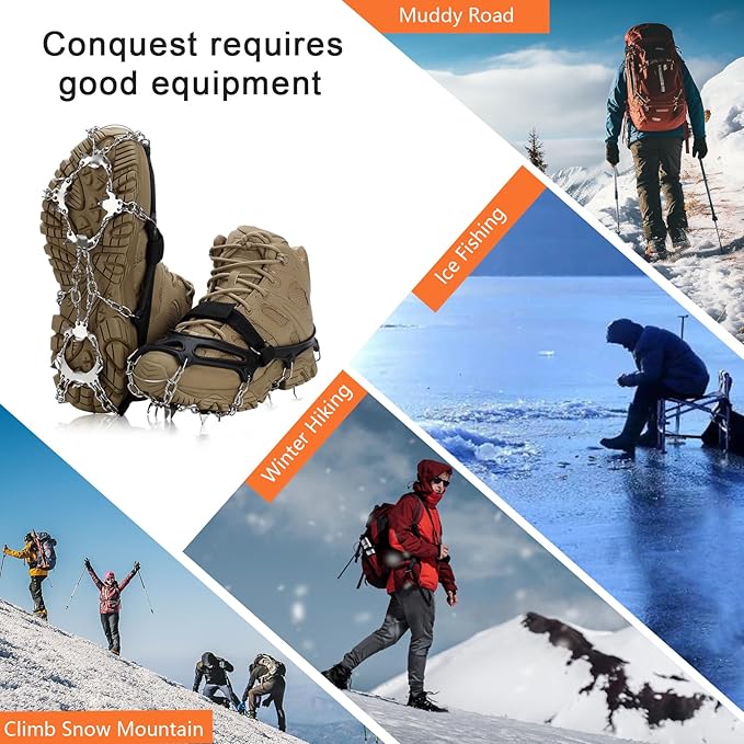 Crampons Upgraded 19 Spikes Ice Snow Grips Traction Cleats System Safe Protect for Walking, Jogging, or Hiking on Snow and Ice
