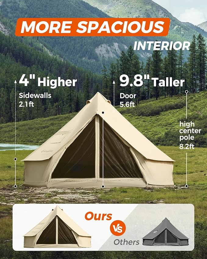 KingCamp Canvas Bell Yurt Tents, 4 Seasons Large Waterproof & Windproof Luxury Glamping Tent w/Stove Jack for Family Outdoor Camping, Hunting, Parties
