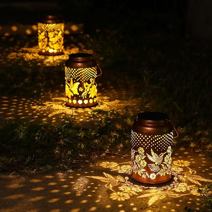 2 Pack Hummingbird Solar Lanterns Outdoor Waterproof Hanging Solar Lights, Garden Decor Gifts for Women Mom Grandma Metal Garden Decorative Lights for Yard, Backyard, Patio, Porch