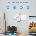 India Plug Adapter 2 Pack, TESSAN Type D Travel Adapter with 4 Outlets 3 USB Charger (1 USB C Port), US to Indian Outlet Adaptor for USA to Bangladesh, India, Kuwait, Maldives