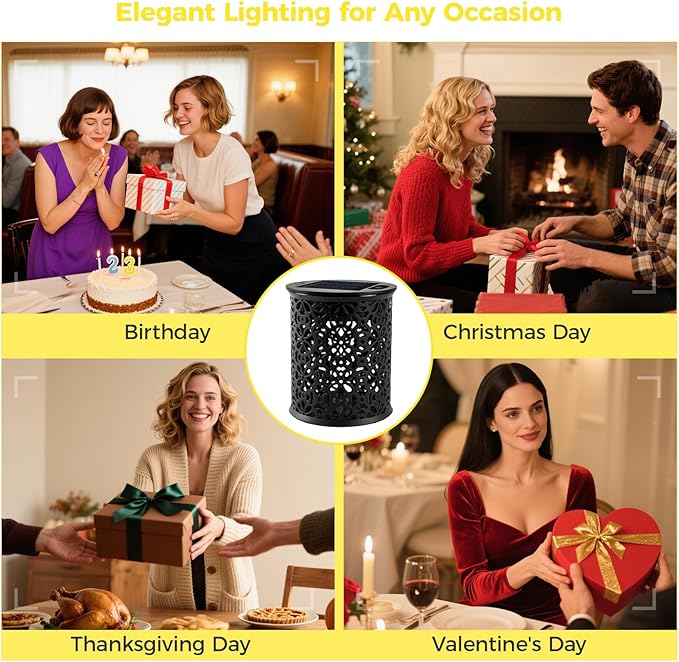 uuffoo Small Solar Outdoor Lanterns for Garden & Patio, 4-Pack Decorative Lantern Lights Solar-Powered, Hollow-Out Design, Auto On/Off, Weather-Resistant, 8-Hour Warm Ambient Lighting