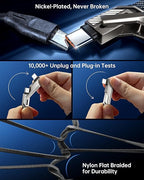 SHEZI 4-in-1 [Upgraded] USB C Cable 10FT Compatible with Lightning Cable 90 Degree, Long Fast Charging Flat Nylon Braided for iPhone 16/15 Charger Cord, Multi Charging Combo with L/USB C/USB A Ports