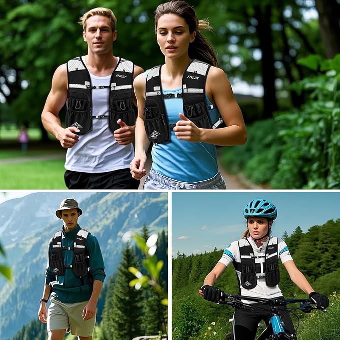 Running Hydration Vest for Women Men - Waterproof Running Water Backpack Hydration Pack with 12 Pockets, Lightweight Water Vest for Hiking Trail Cycling Marathon Race