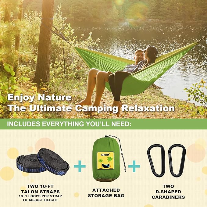 SZHLUX Camping Hammock Double & Single Portable Hammocks with 2 Tree Straps, Great for Hiking,Backpacking,Hunting,Outdoor,Beach,Camping