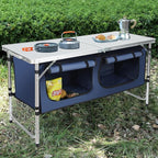 Camping Table, Folding Camping Table with Storage, Portable, Lightweight, 3 Height Adjustable Aluminum Outdoor Table for BBQ, Picnic, Camping, Hiking, Beach, and Indoor, Blue